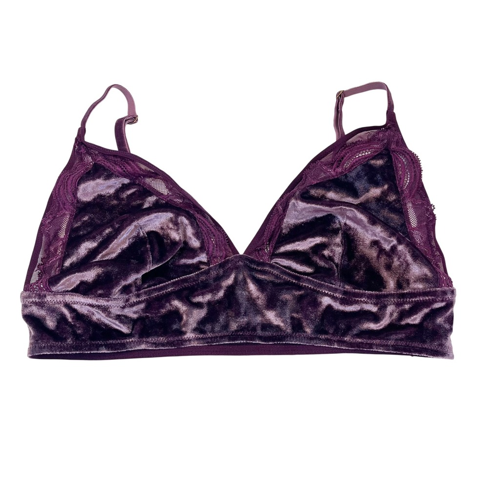 Soma Velvet Illusion Bralette Purple Lace Trim Triangle Bra Whimsigoth Sz Small